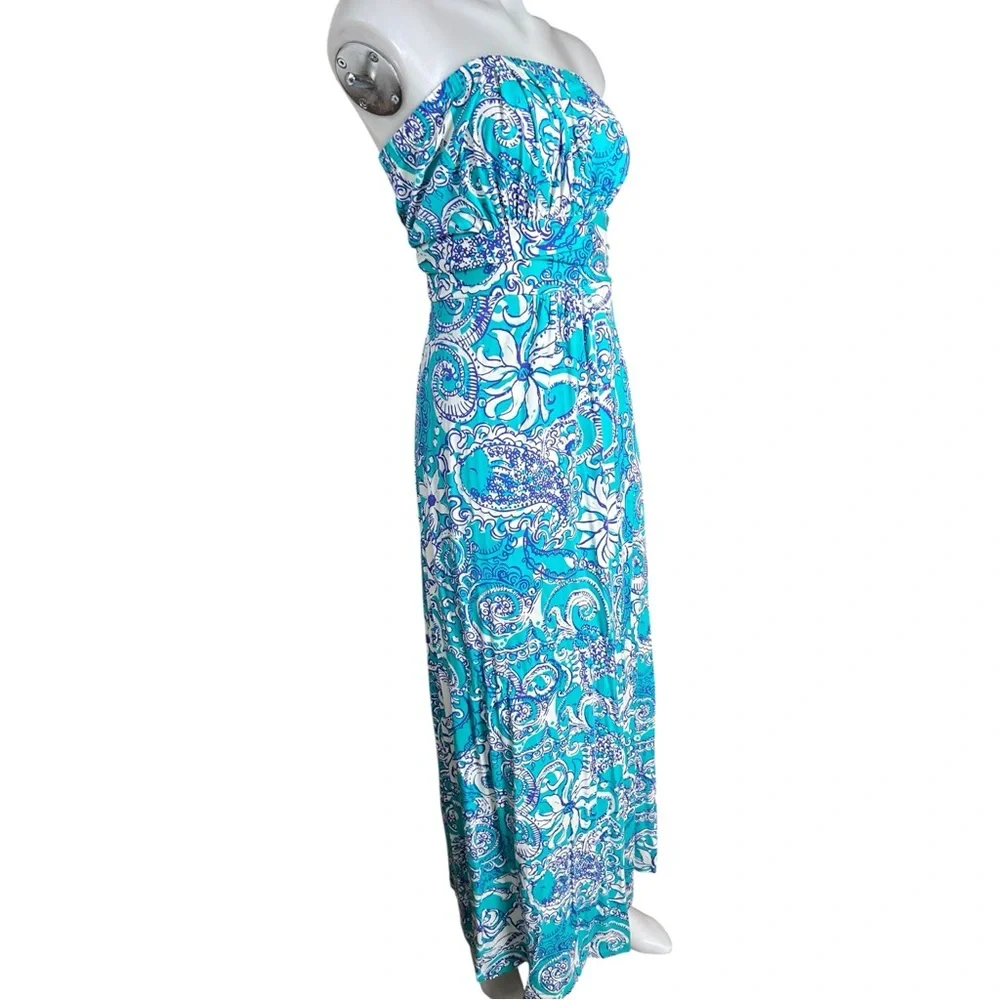 Lilly Pulitzer Holbrook Maxi Dress Sea Foam Blue Paisley Strapless Size S - Picture 4 of 15